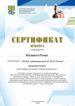 Сертификат за II место в фестивале-конкурсе "Юный шахматист"
